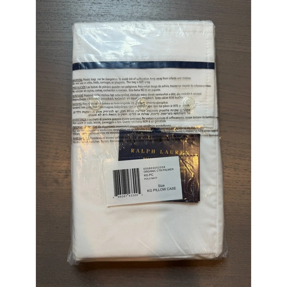 Ralph Lauren Organic Cotton Palmer Pillow‎ case King Polo Navy NWT